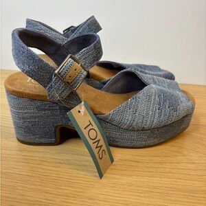 TOMS Denim‎ Blue Platform Heels Woman’s 6 NWT